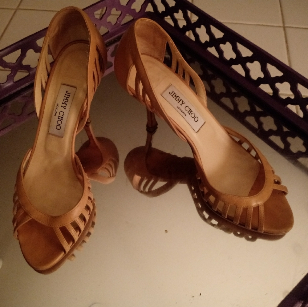 Jimmy Choo tan sandals mint condition! Size 38 1/2
